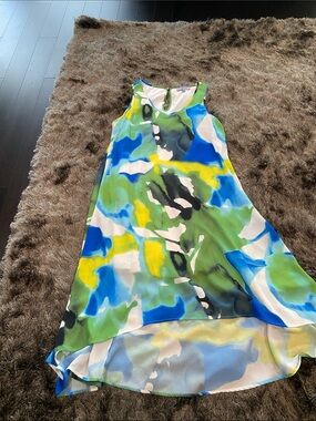 Premise Multicolor High-Low Watercolor Print Dress